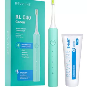 Зеленая звуковая щетка Revyline RL 040 с зубной пастой Smart