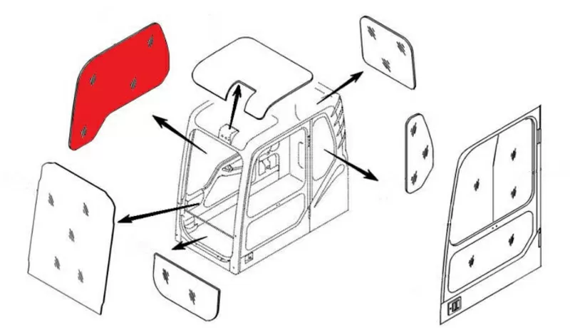 Стекло кабины правое (триплекс) 903-00072A DOOSAN / DAEWOO DX140-DX520